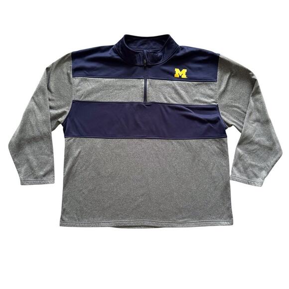 Michigan Wolverines Pullover Mens 2XL Gray Navy NCAA Football Quarter Zip Fleece - Picture 1 of 14